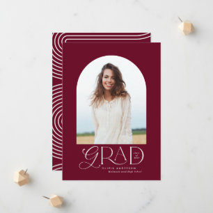 Modern burgundy geometric photo arch graduation announcement
