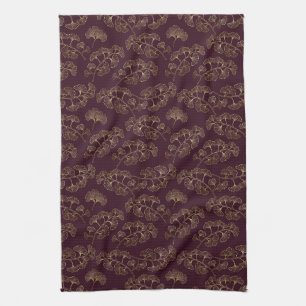Modern Burgundy Ginkgo Pattern Kitchen Towel
