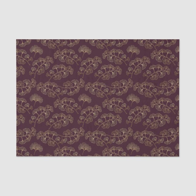 Modern Burgundy Ginkgo Pattern Tissue Paper (Front)