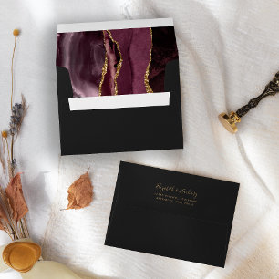 Modern Burgundy Gold Agate Dark Wedding Envelope