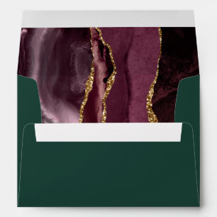 Modern Burgundy Gold Agate Green Wedding Envelope