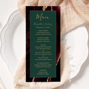 Modern Burgundy Gold Agate Green Wedding Menu