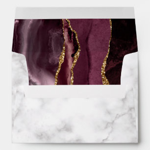 Modern Burgundy Gold Agate Marble Wedding Envelope