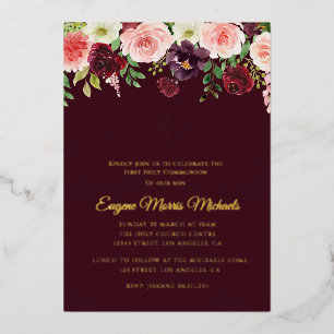 modern burgundy gold cross first communion