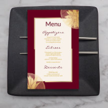 Modern Burgundy Gold Floral Wedding Menu