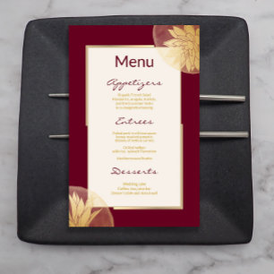Modern  Burgundy Gold Floral Wedding Menu