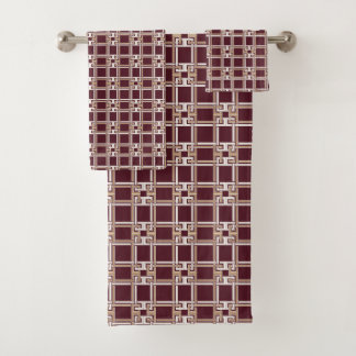 Modern Burgundy Gold Greek Key Geometric Bathroom Bath Towel Set