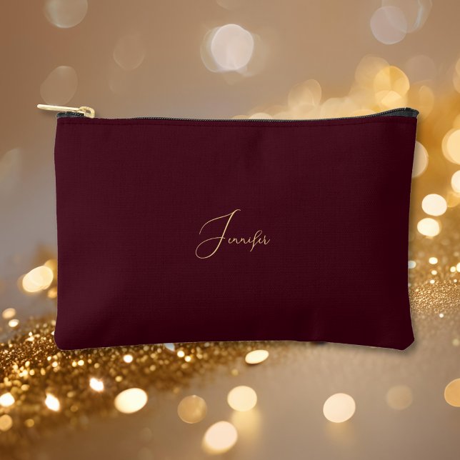 Modern Burgundy Gold Monogram Travel Cosmetic Golf Accessory Pouch (Modern Burgundy Gold Monogram Travel Cosmetic Golf Accessory Pouch)