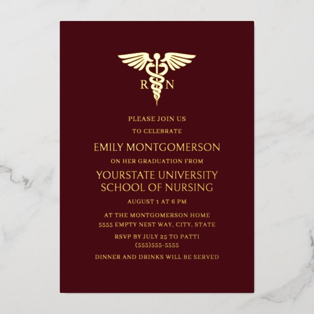 Modern Burgundy Gold Nursing School RN Graduation (Front)