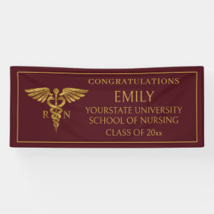 Modern Burgundy Gold Nursing School RN Graduation Banner