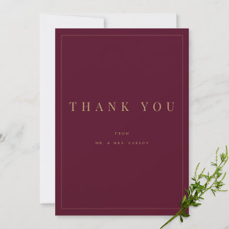 Modern Burgundy & Gold Personalized Thank you Card