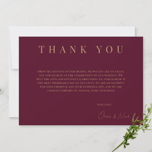 Modern Burgundy & Gold Personalized Thank you Card