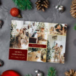 Modern Burgundy Gold Photo Collage Merry Christmas Foil Holiday Card<br><div class="desc">Modern dark red and gold Christmas card personalized with a photo collage of your family. Merry Christmas in elegant letters. Your family name surrounded by photos. Gold foil text on a burgundy background.</div>