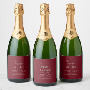 Modern Burgundy Gold the Night Before Wedding Sparkling Wine Label