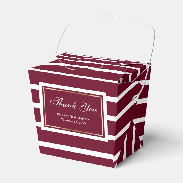 Modern Burgundy Gold Wedding Thank You Favor Box (Front Side)