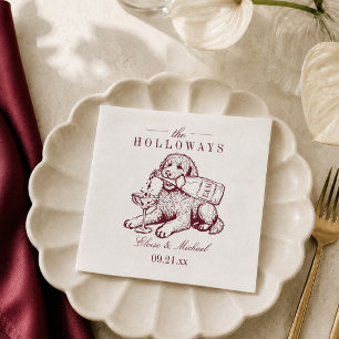 Modern Burgundy Golden Doodle Champagne Wedding Napkin
