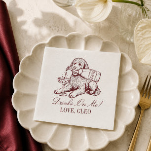Modern Burgundy Golden Doodle Champagne Wedding Napkin