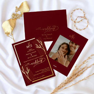 Modern Burgundy Golden Leaflet Border Monogram