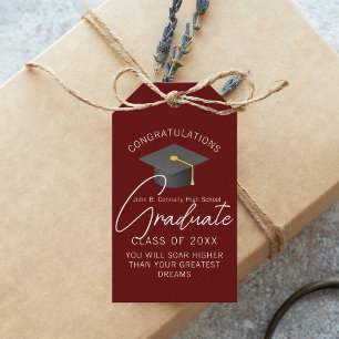 Modern Burgundy Graduate Custom Graduation Party Gift Tags