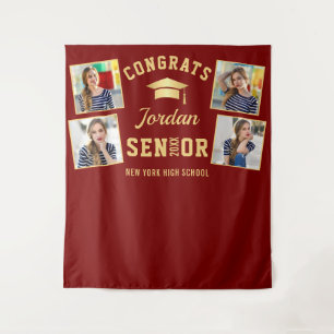 Modern Burgundy Graduation 4 Photo Booth Backdrop Tapestry