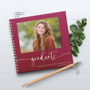 Modern Burgundy Graduation Guest Book with Photo