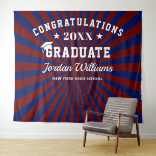 Modern Burgundy Graduation Photo Booth Backdrop Tapestry