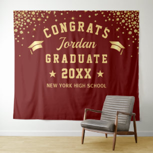 Modern Burgundy Graduation Photo Booth Backdrop Tapestry