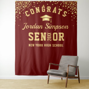 Modern Burgundy Graduation Photo Booth Backdrop Tapestry