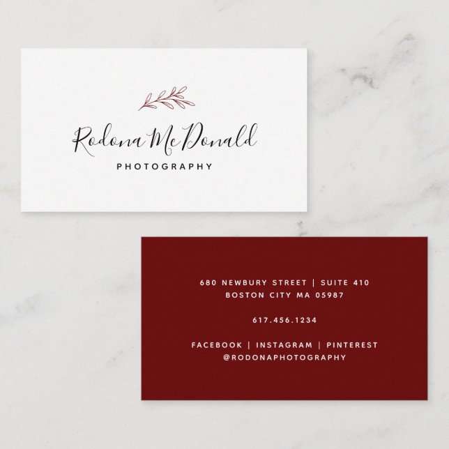 Modern Burgundy Greenery Professional Business Card (Front/Back)