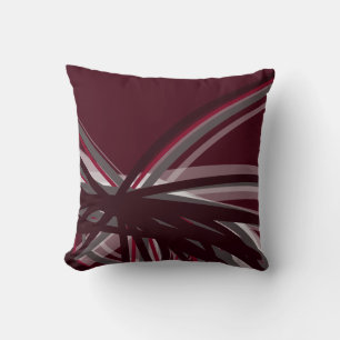 Modern Burgundy & Grey Artistic Abstract Throw Pillow