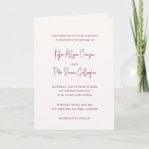 Modern Burgundy Handwritten Script Elegant Wedding Invitation