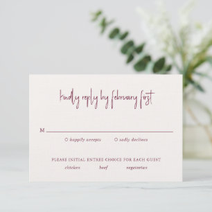 Modern Burgundy Handwritten Script Elegant Wedding RSVP Card