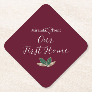 Modern Burgundy Housewarming Party Coaster