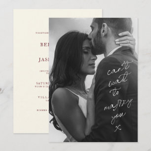 Modern Burgundy Ivory Photo Handwritten Wedding Invitation