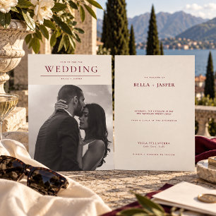 Modern Burgundy Ivory Photo Minimalist Editorial Invitation
