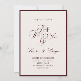 Modern Burgundy Ivory Wedding Invitation