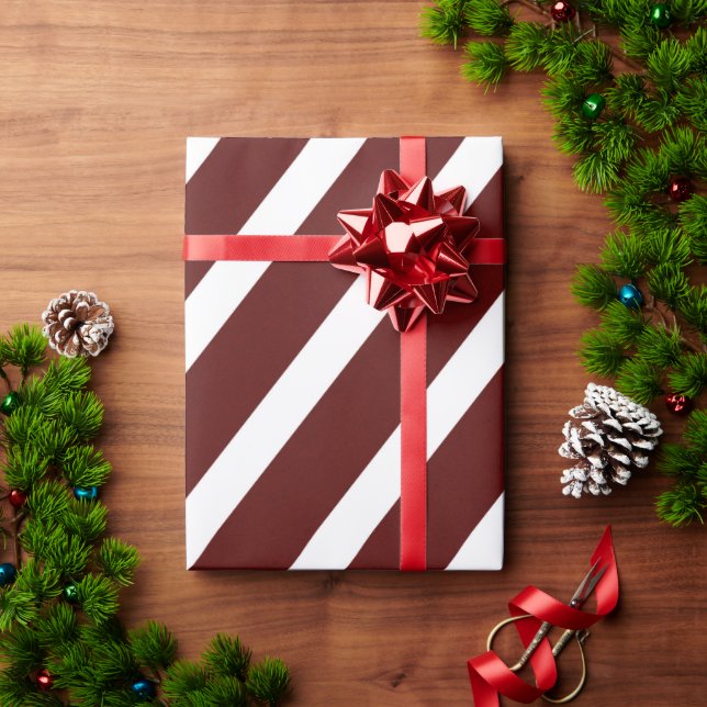 Modern Burgundy Large Stripe Christmas Holiday Wrapping Paper (Holiday Gift)