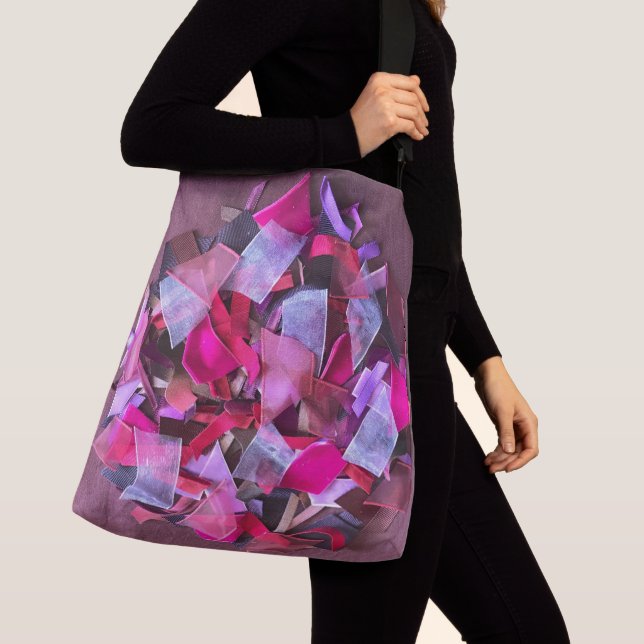 Modern  burgundy magenta purple faux 3d ribbons   crossbody bag (Close Up)