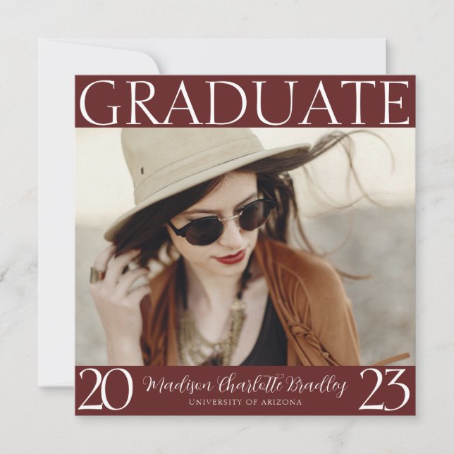 Modern Burgundy Maroon Graduation Announcement (Front)
