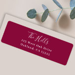 Modern Burgundy Maroon Ruby Red Return Address<br><div class="desc">A stylish modern holiday return address label with a handwritten script font for your family name in white with a burgundy ruby maroon crimson scarlet wine red feature colour in a 'scandi' scandinavian design style. The name and address can be easily customized for a personal touch. A trendy, minimalist and...</div>