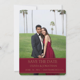 Modern Burgundy maroon Wedding photo Save The Date