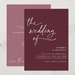 Modern Burgundy / Merlot Handwriting Wedding Invitation
