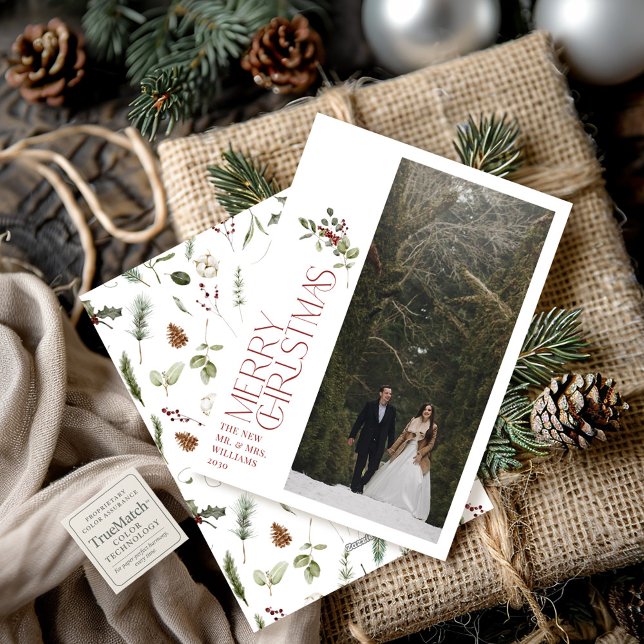 Modern Burgundy Merry Christmas Typography Photo Holiday Card (Creator Uploaded)