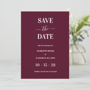 Modern Burgundy Minimal Save The Date