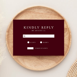 Modern Burgundy Minimalist Wedding RSVP Card