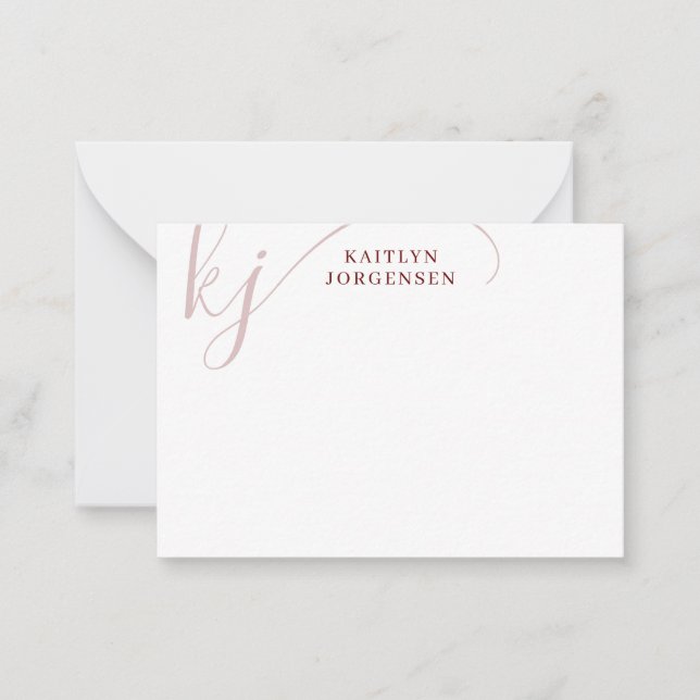 Modern Burgundy Monogram Elegant Script Initials Card (Front)