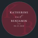 Modern Burgundy Monogram Minimalist Wedding Classic Round Sticker<br><div class="desc">Create your own personalized wedding stickers featuring modern monogram typography and minimalist graphic design in burgundy color.</div>