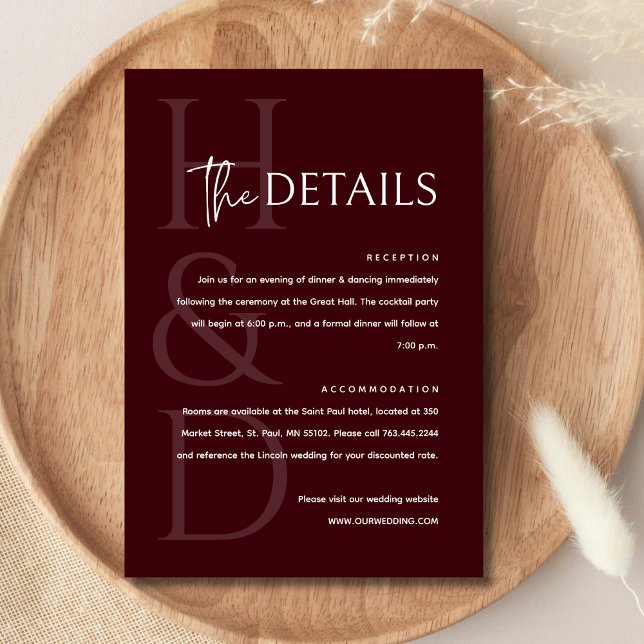 Modern Burgundy Monogram Minimalist Wedding Enclosure Card (Creator Uploaded)