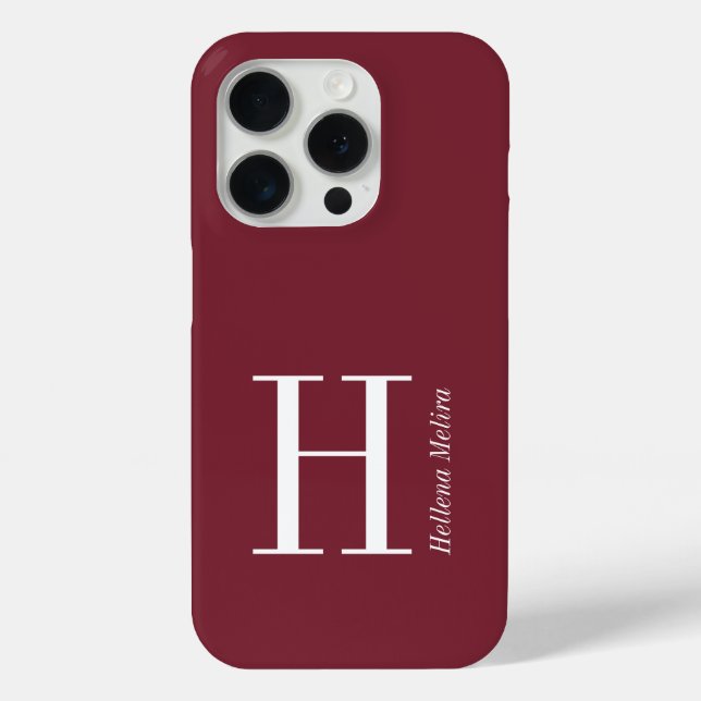 Modern Burgundy Monogram Name Case-Mate iPhone Case (Back)