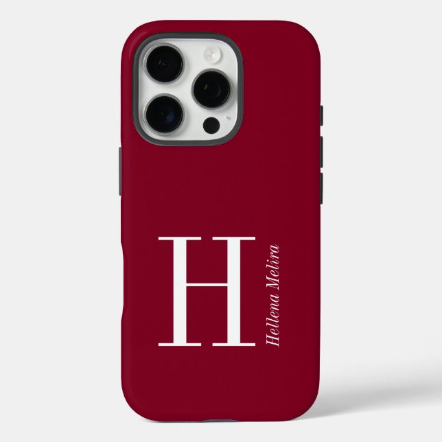 Modern Burgundy Monogram Name Case-Mate iPhone Case (Back)